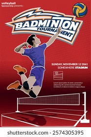 Volleyball Tournament Poster, Championship Sports Event.
