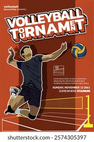 Volleyball Tournament Poster, Championship Sports Event.
