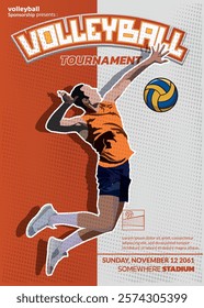 Volleyball Tournament Poster, Championship Sports Event.
