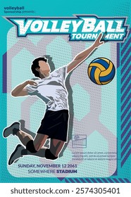 Volleyball Tournament Poster, Championship Sports Event.
