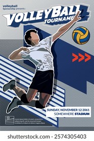 Volleyball Tournament Poster, Championship Sports Event.
