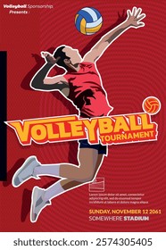 Volleyball Tournament Poster, Championship Sports Event.
