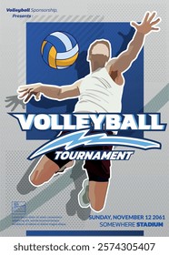 Volleyball Tournament Poster, Championship Sports Event.
