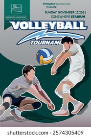 Volleyball Tournament Poster, Championship Sports Event.
