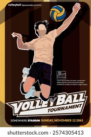 Volleyball Tournament Poster, Championship Sports Event.
