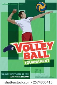 Volleyball Tournament Poster, Championship Sports Event.
