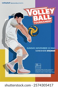 Volleyball Tournament Poster, Championship Sports Event.
