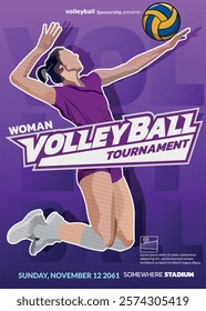 Volleyball Tournament Poster, Championship Sports Event.
