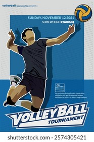 Volleyball Tournament Poster, Championship Sports Event.
