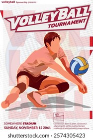 Volleyball Tournament Poster, Championship Sports Event.
