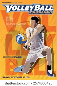 Volleyball Tournament Poster, Championship Sports Event.
