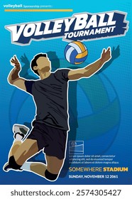 Volleyball Tournament Poster, Championship Sports Event.
