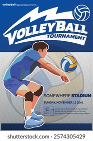 Volleyball Tournament Poster, Championship Sports Event.
