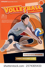 Volleyball Tournament Poster, Championship Sports Event.
