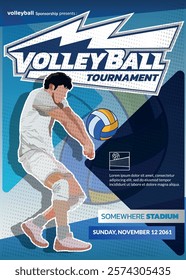 Volleyball Tournament Poster, Championship Sports Event.
