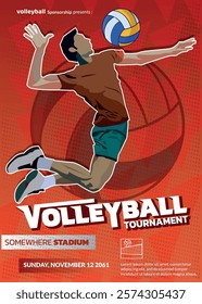 Volleyball Tournament Poster, Championship Sports Event.
