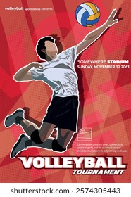 Volleyball Tournament Poster, Championship Sports Event.
