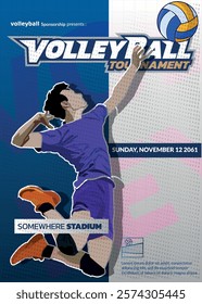 Volleyball Tournament Poster, Championship Sports Event.
