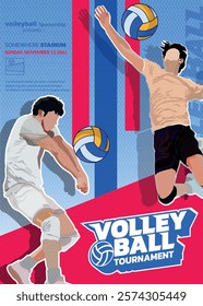 Volleyball Tournament Poster, Championship Sports Event.
