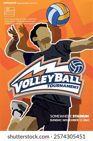 Volleyball Tournament Poster, Championship Sports Event.
