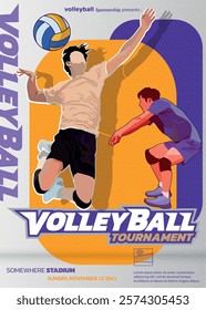 Volleyball Tournament Poster, Championship Sports Event.
