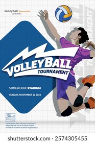 Volleyball Tournament Poster, Championship Sports Event.
