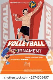 Volleyball Tournament Poster, Championship Sports Event.
