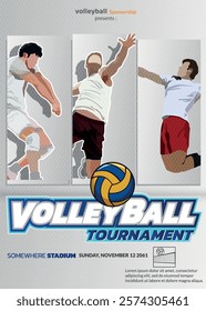 Volleyball Tournament Poster, Championship Sports Event.
