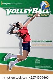 Volleyball Tournament Poster, Championship Sports Event.
