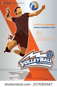 Volleyball Tournament Poster, Championship Sports Event.
