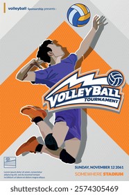 Volleyball Tournament Poster, Championship Sports Event.
