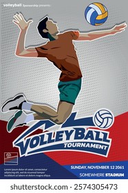 Volleyball Tournament Poster, Championship Sports Event.
