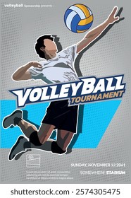 Volleyball Tournament Poster, Championship Sports Event.
