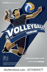 Volleyball Tournament Poster, Championship Sports Event.
