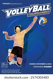 Volleyball Tournament Poster, Championship Sports Event.
