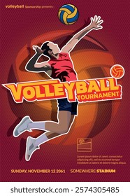 Volleyball Tournament Poster, Championship Sports Event.
