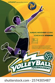 Volleyball Tournament Poster, Championship Sports Event.
