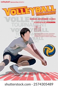 Volleyball Tournament Poster, Championship Sports Event.
