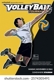 Volleyball Tournament Poster, Championship Sports Event.
