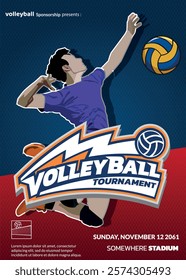 Volleyball Tournament Poster, Championship Sports Event.
