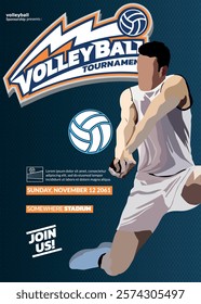 Volleyball Tournament Poster, Championship Sports Event.
