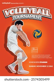 Volleyball Tournament Poster, Championship Sports Event.
