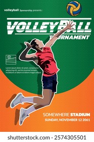 Volleyball Tournament Poster, Championship Sports Event.
