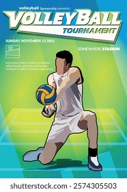 Volleyball Tournament Poster, Championship Sports Event.
