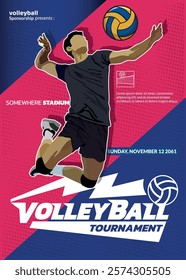 Volleyball Tournament Poster, Championship Sports Event.
