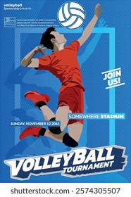 Volleyball Tournament Poster, Championship Sports Event.
