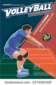 Volleyball Tournament Poster, Championship Sports Event.
