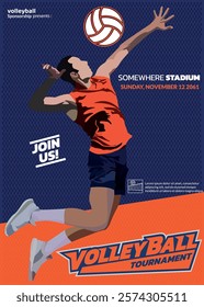 Volleyball Tournament Poster, Championship Sports Event.
