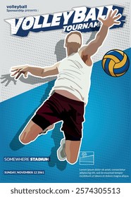 Volleyball Tournament Poster, Championship Sports Event.
