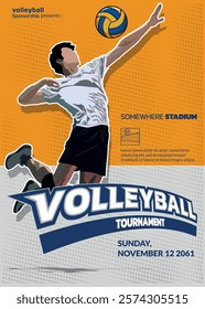 Volleyball Tournament Poster, Championship Sports Event.
